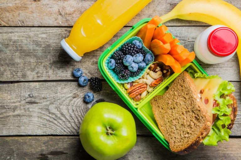 fruits and vegetables packed in a lunch box